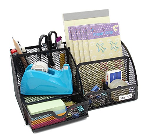 EasyPAG Mesh Desk Organizer 7 Compartment Office Supplies Storage Box ...