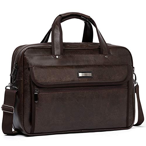 WESTBRONCO Leather Briefcase for Men Laptop Expandable Large Capacity ...